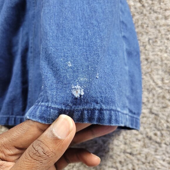 TALBOTS Denim Shirt Dress Womens 10 Blue Button Up FLAW* - Picture 6 of 7